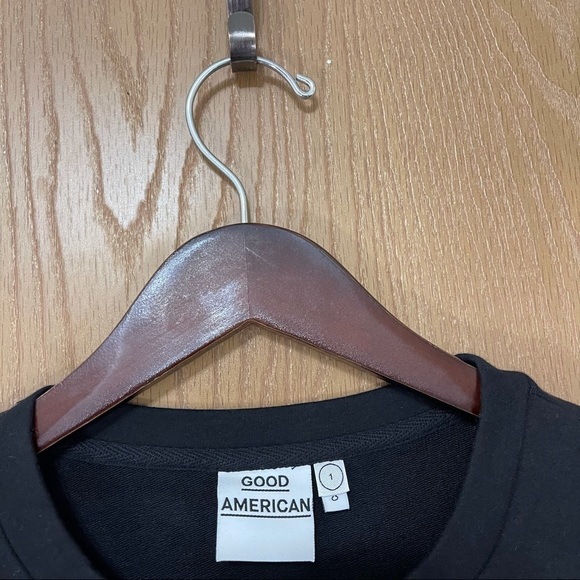 Good American Black Sweatshirt High Low Size 1 (small) NWT Ruched Hem - Picture 3 of 7